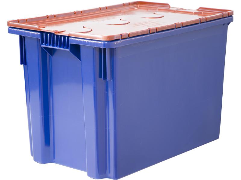 Ящик с крышкой п/э 600х400х400 сплошной, синий с оранжевой крышкой Safe PRO